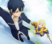 alice and kirito hanging outside tower walls